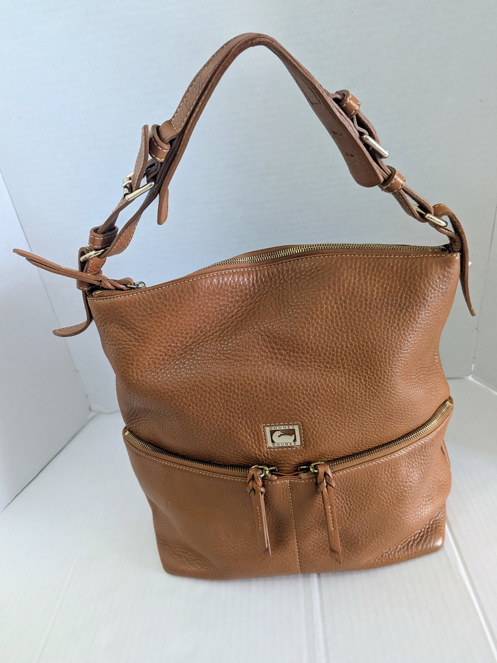 Dooney & Bourke Dillen Pebble Shoulder Bag Brown Dual Front Pockets Zip Top